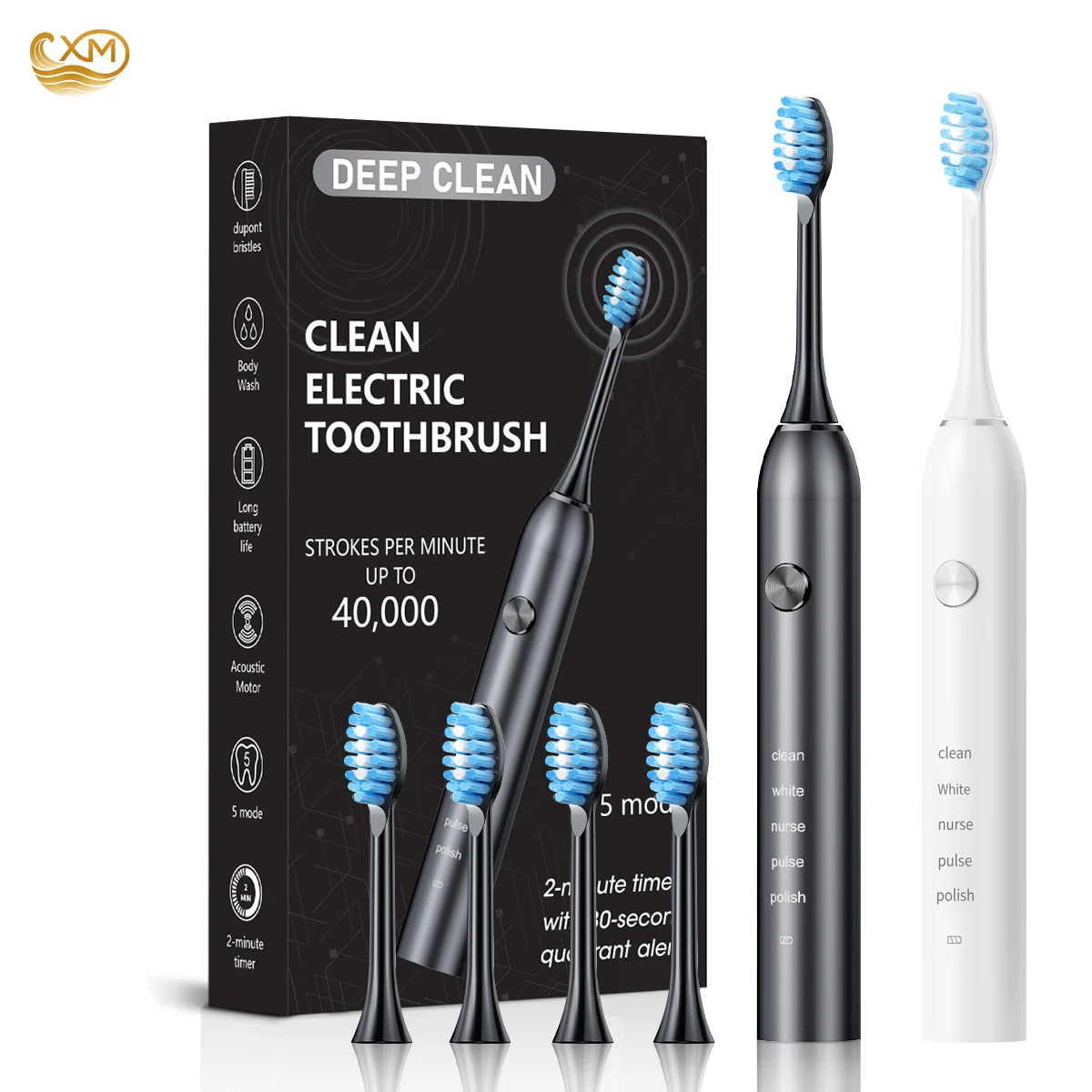 Sonic Electric Toothbrush for Adults Deep Clean Teeth Rechargeable Toothbrush with 8 Brush Heads Smart Timer