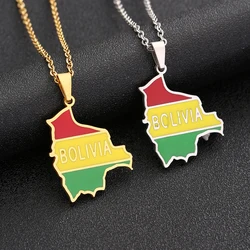 Bolivia Map Flag Pendant Necklace Stainless Steel For Women Girls Gold Silver Color Charm Fashion Bolivians Femal Jewelry Gift