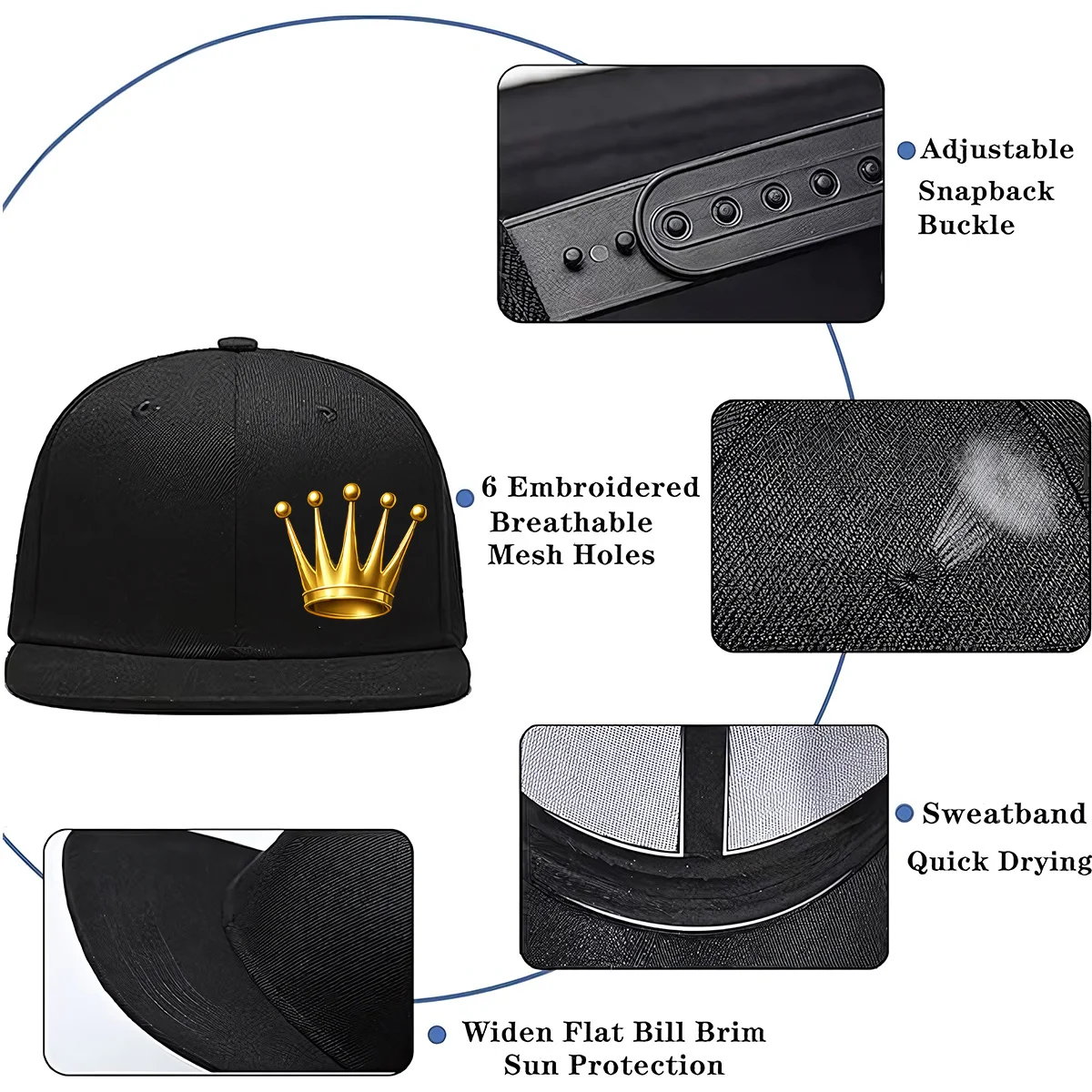 Individually Printed Trendy Flat Brim Baseball Cap, Lightweight Printed Craft, Unisex, Fashionable And Eye-Catching, Crown Print