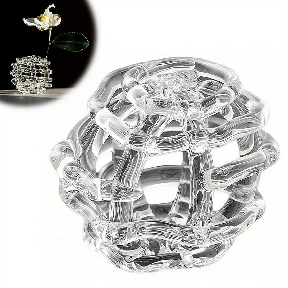 Support floral en verre soufflé à la main, style zen japonais, transparent, minimaliste, pour une seule tige, décoration de table pour cérémonie du thé