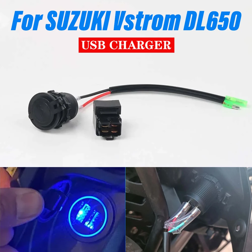 For Suzuki V-Strom DL650 Vstrom DL 650 Motorcycle Camera Cellphone Quick Charging Dual USB Fast Charger Socket with Relay