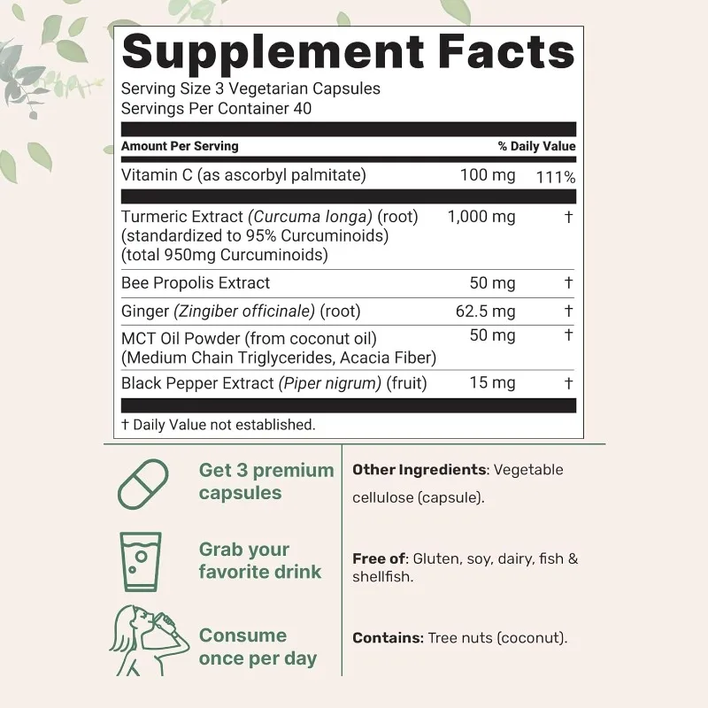 

Turmeric Curcumin Supplement 1,000mg - Anti-oxidation, Improve Joint Comfort, Enhanced Absorption, Improve Immunity