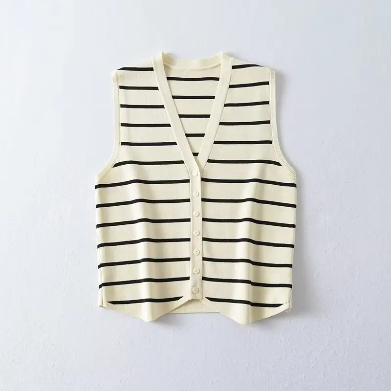 Dave&Di 2024  Knitted Summer Vest Fashion Striped Single Breasted Tank Tops Women