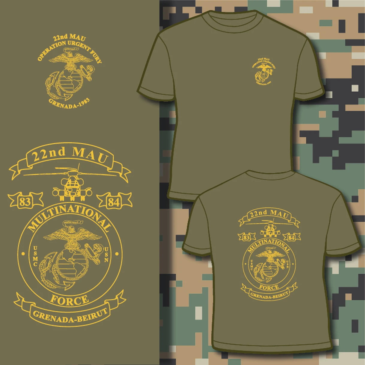 US Marine Corps 22nd Marine Amphibious Unit Grenada Operation T Shirt. Short Sleeve 100% Cotton Casual T-shirts Loose Top S-3XL