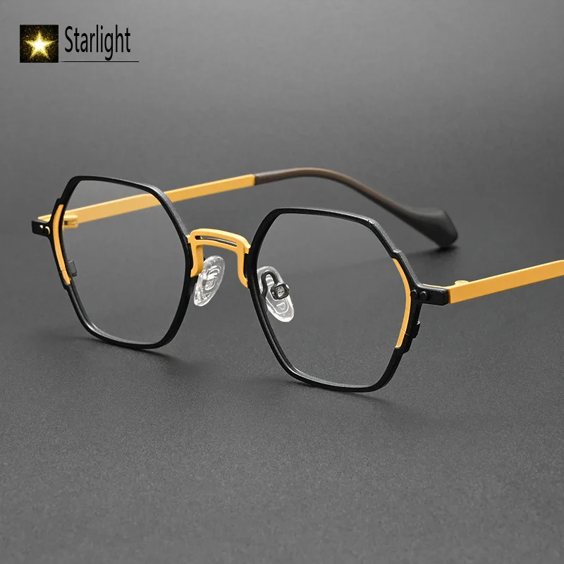 2026 Retro Color Patchwork Glasses Frame Men Polygonal Eyeglasses Frames Man Two-color Metal Myopia Reading Prescription Women