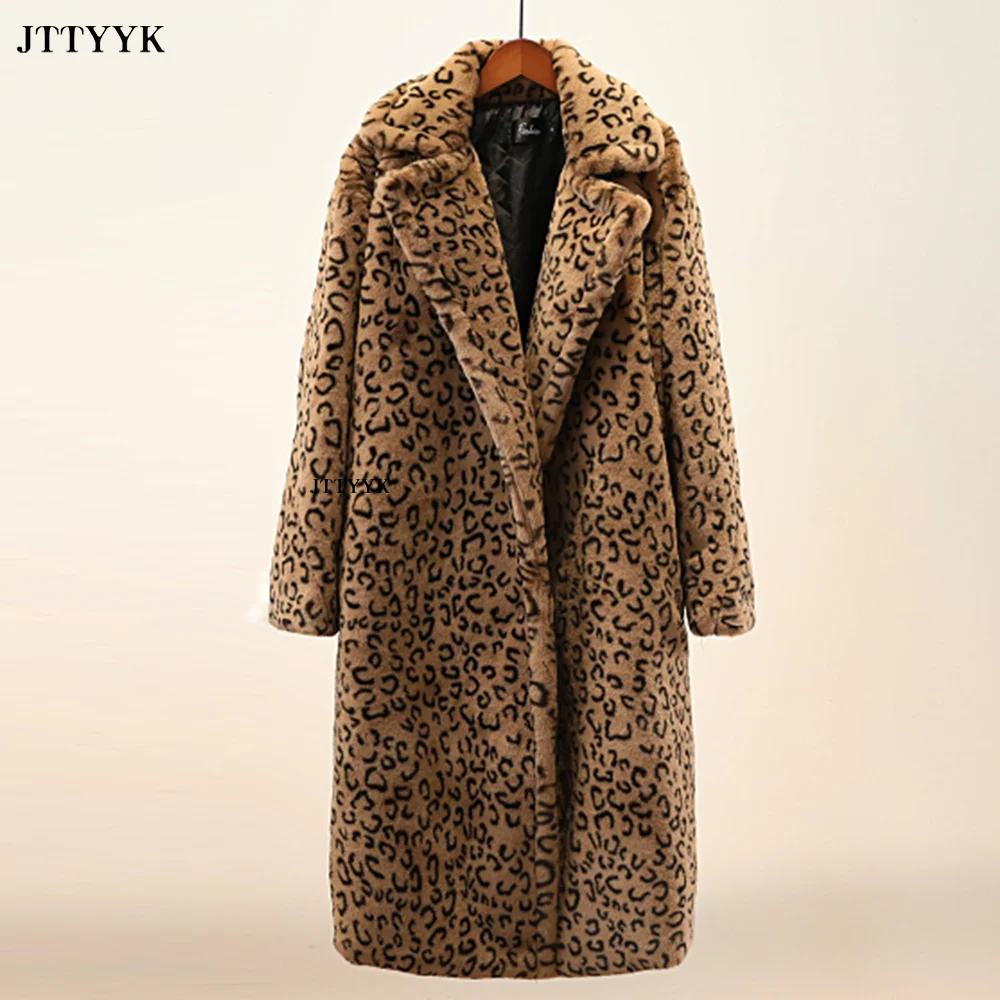 5XL Large Size Love Print Women Winter Faux Fur Coat Warm Thick Long Parka Lapel Plush Jacket Female With Belt Casaco Feminino