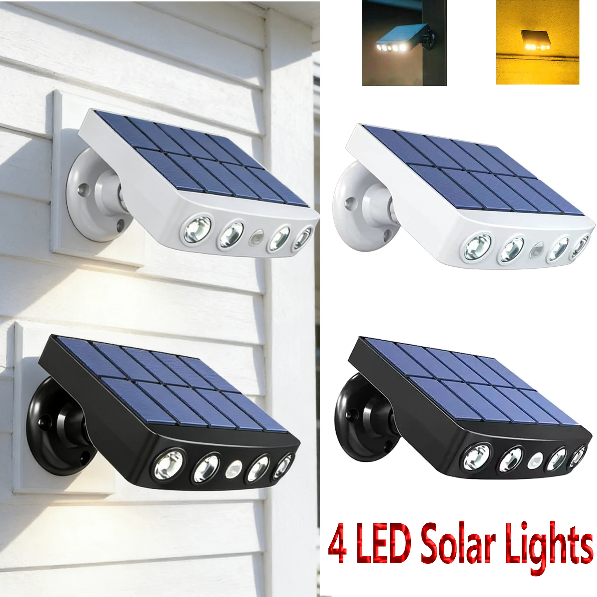 Outdoor Solar Security Lights 4 LED Motion Sensor Solar Wall Light, 3 Working Modes Waterproof Street Night Lamp for Garden Path