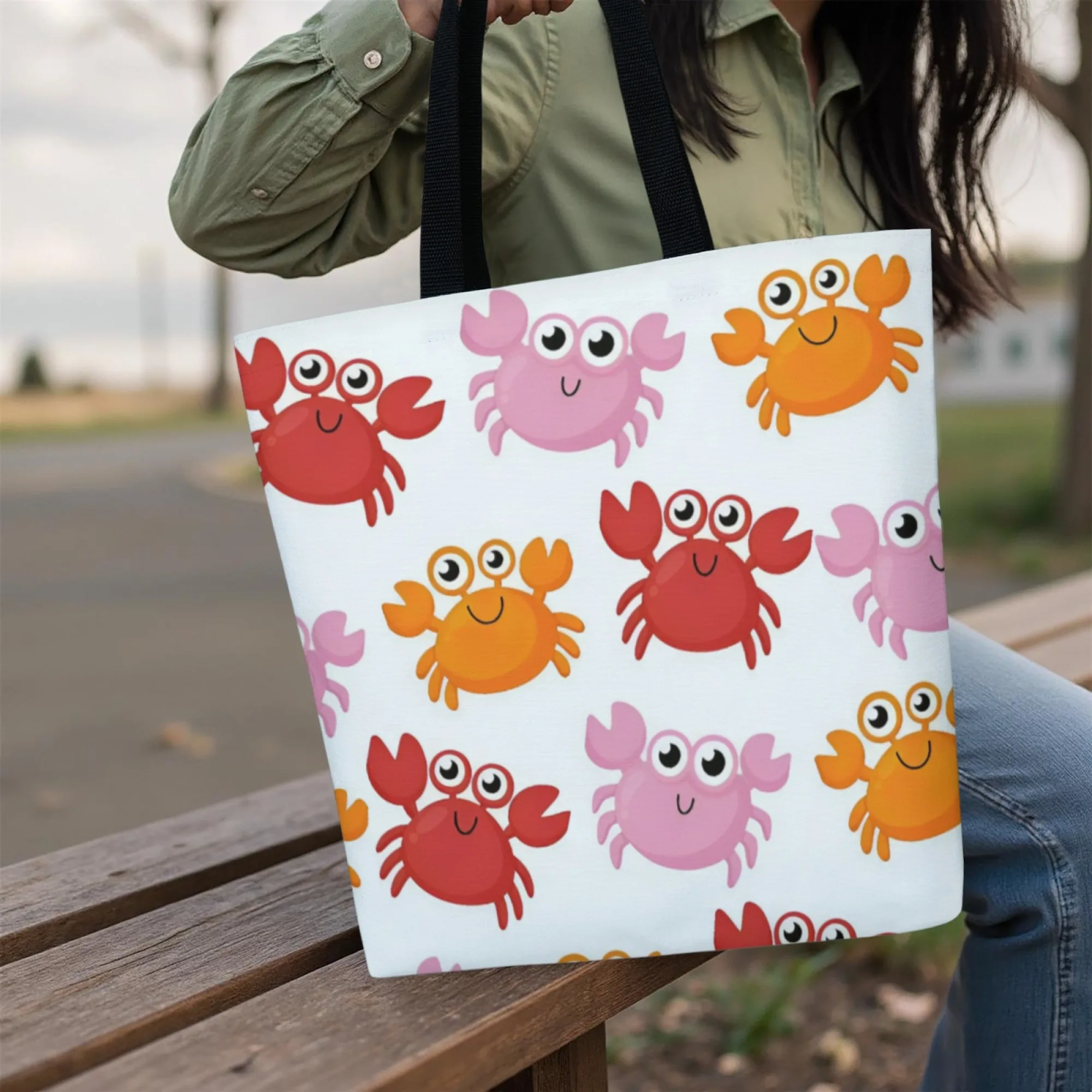 Bolsa de Lona con Diseño de Cangrejo Colorido, Adorable y Divertida, con Bloques de Color Alegres, para Uso Diario y Viajes