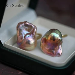High Quality 100% Natural FreshWater Mixed Color Baroque Ring Pearl Irregular Mirror Aurora Gradient Personalized Exquisite Gift
