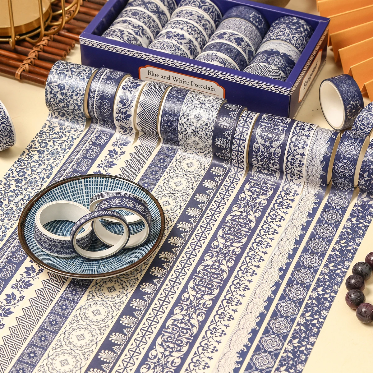 

Набор сине-белых фарфоровых лент Васи, креативная лента с несколькими узорами для украшения фотоальбомов «сделай сам», журналов