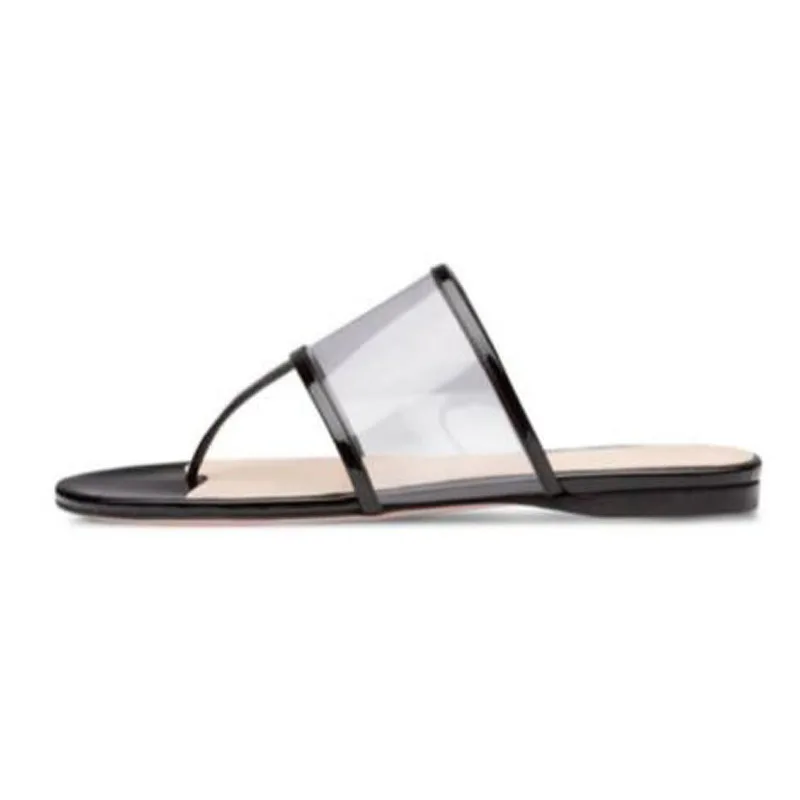 Summer Woman Black White Transparent PVC Clip Toe Flip Flops Slip On Flat Slippers Female Leisure Slide Beach Sandals Shoes