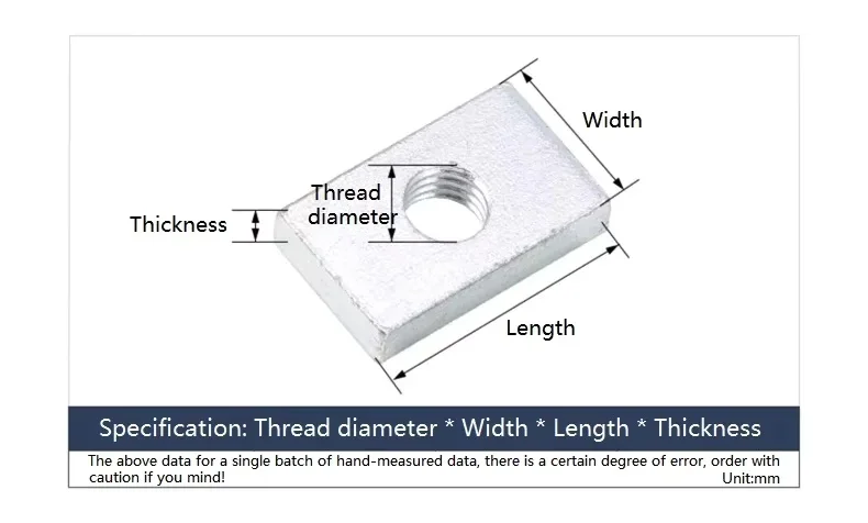 M8 M10 Square Nut Zinc-Plated Carbon Steel Thin Rectangular Nuts Aluminum Profile Accessory Slider Block Nuts