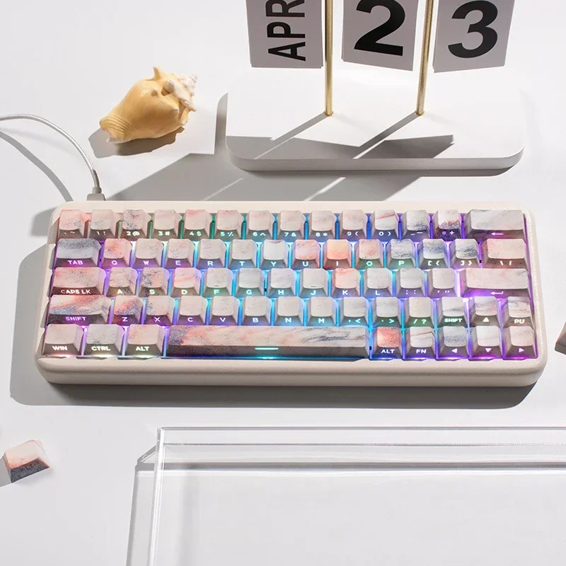 

131 Keys Marble PBT Keycaps Shine Through 75% Side Print Dye Sub Cherry Profile Custom Keycaps Keyboard