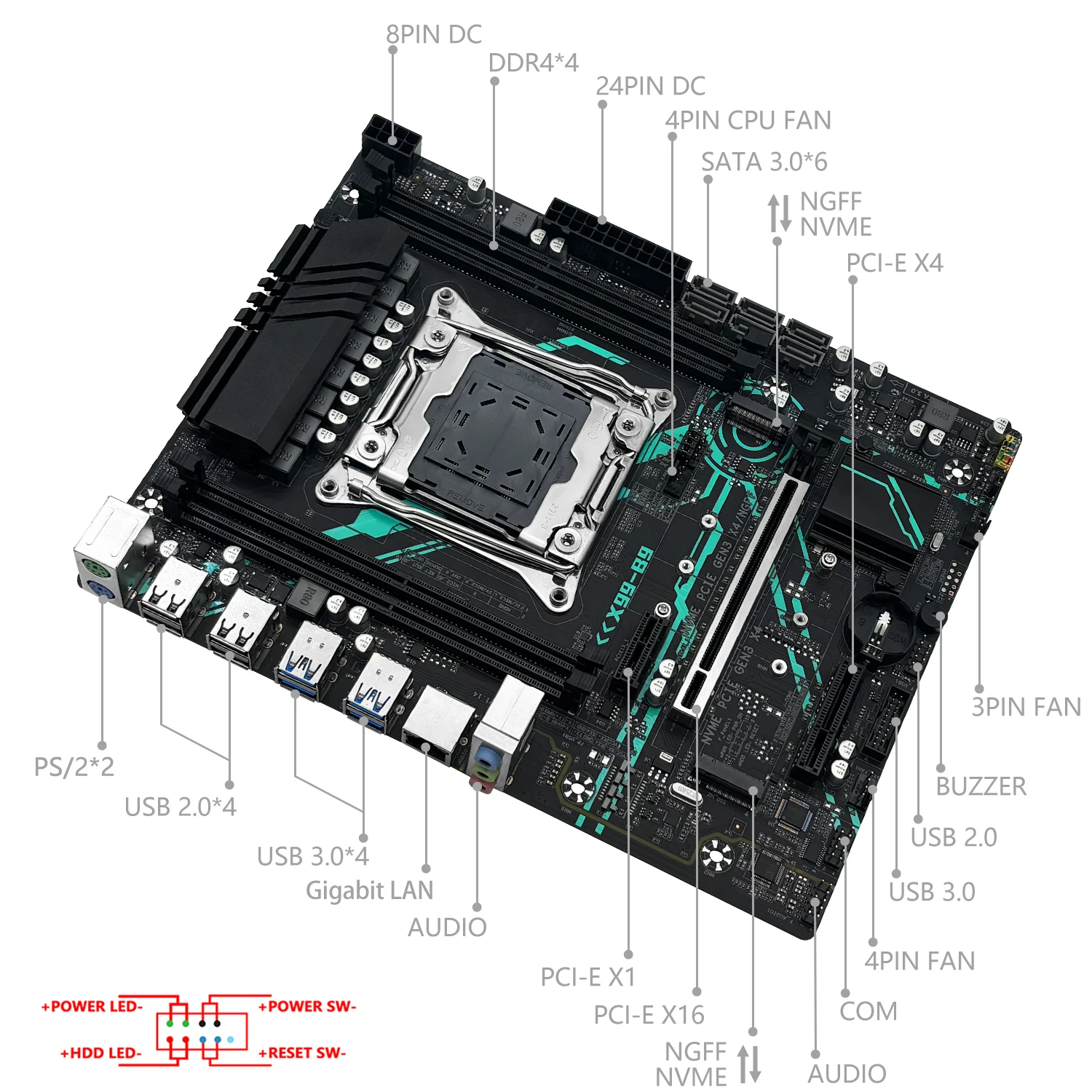 Imagem -04 - Motherboard Kit Grupo Lga20113 Xeon e5 Série V3v4 Processador Cpu Memória Ddr4 Nvme M.2 Ssd M-atx Usb 3.0 Machinist-b9 X99