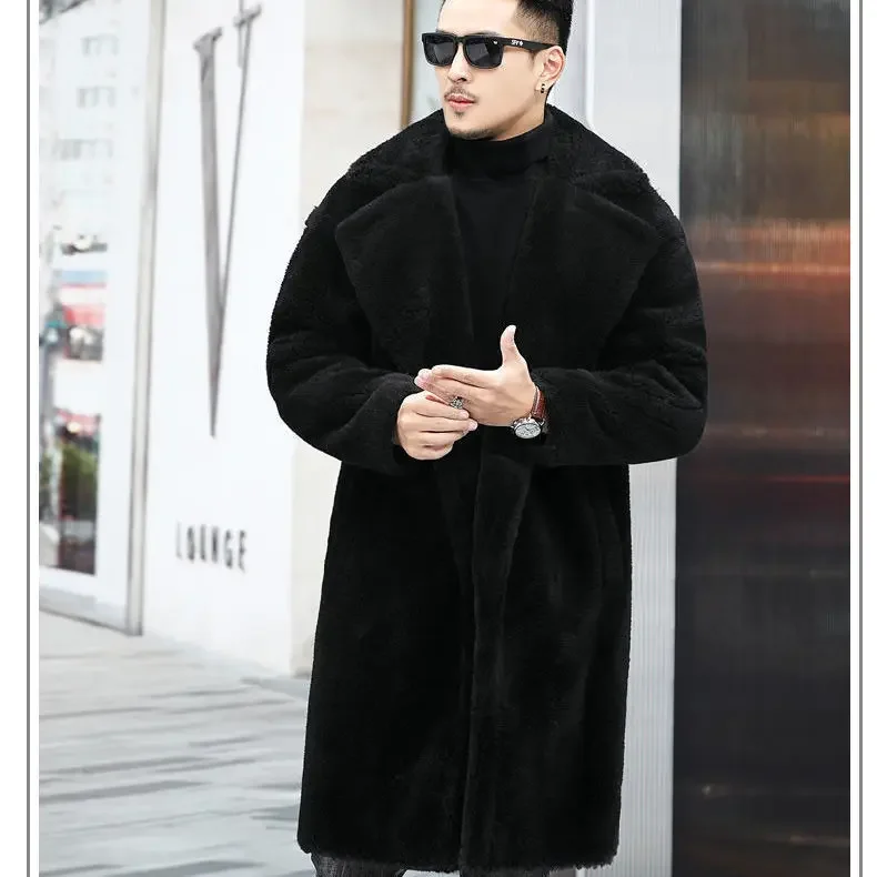 

Winter New Fashion Men's Solid Color Double-button Long Sleeve Turn-down Collar Casual Trendy Loose Faux Fur Coats Male Clothes