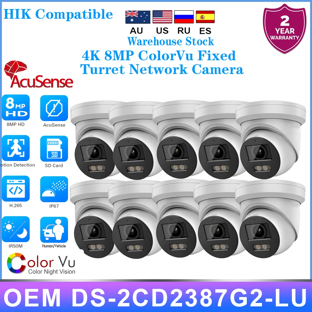  8MP ColorVu replace DS-2CD2387G2-LU Camera OEM HIK AcuSense Built-in Mic SD Card Slot Security Protection Surveillance Camera 