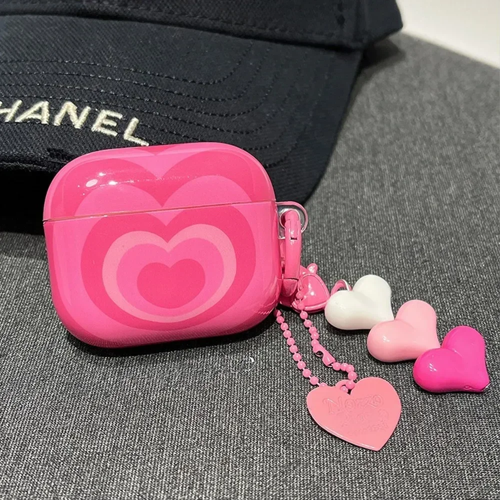 Airpods Pro case Soft Silicone Case with Heart Pattern for AirPods 4 1 2 3 Pro 2 Generation Case with Pendant Keychain for Girls