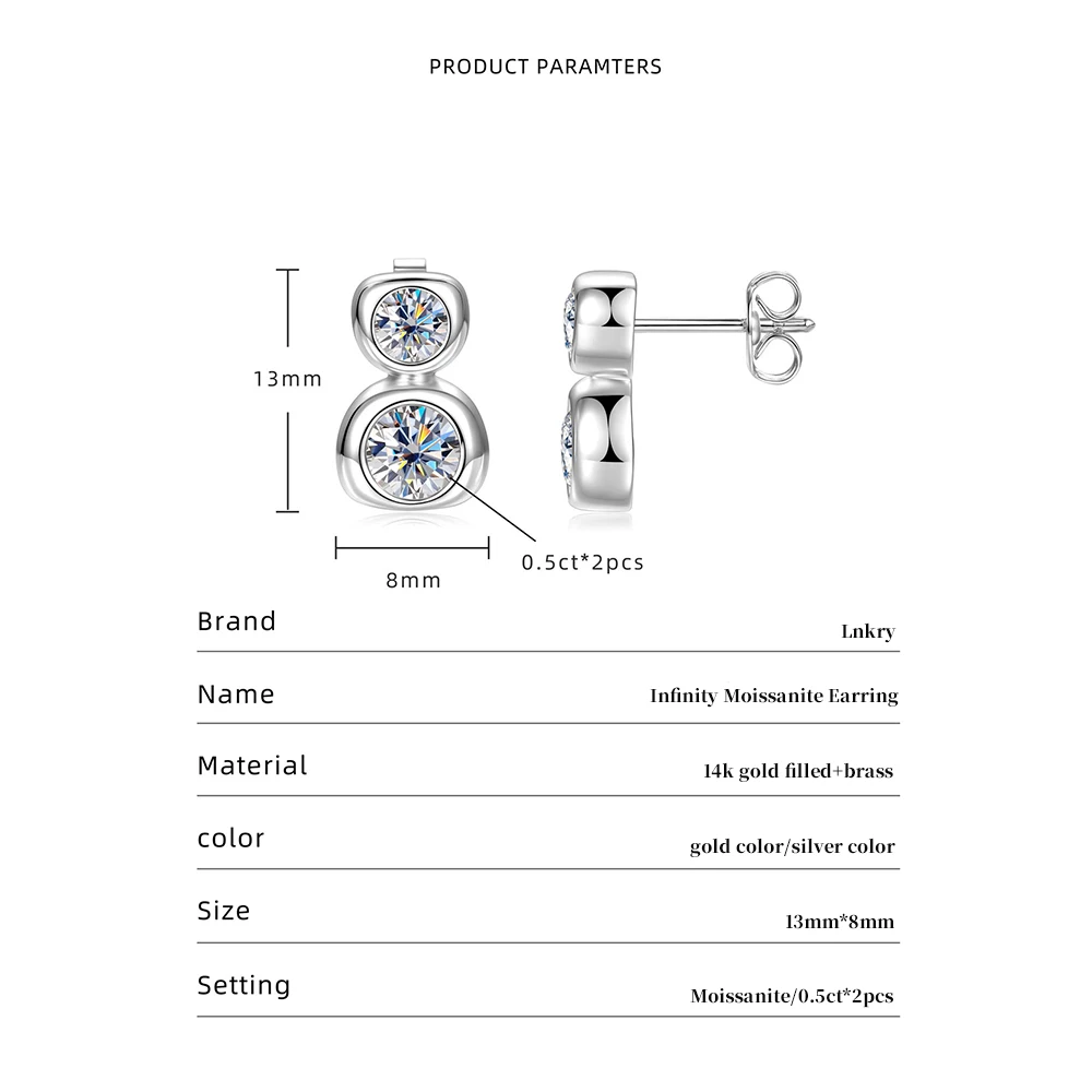 Lnkry 14K Gold Filled Irregular Stud Earrings Sparkling Test Passed 5MM Round Moissanite Earring for Women 2026 Trend Jewelry