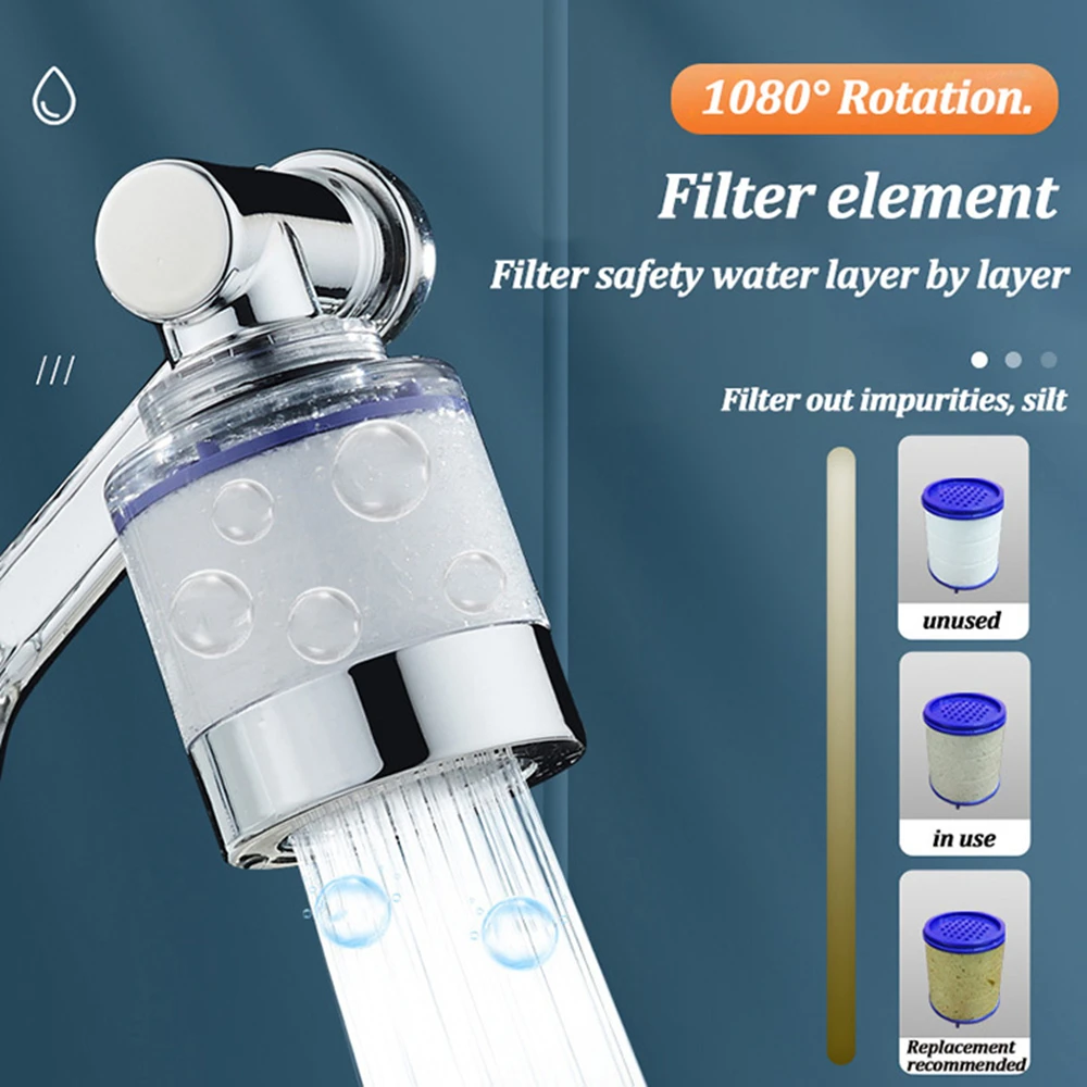 1080° Rotating Kitchen Faucet Aerator Sprayer Head Water Filter ABS Washbasin Bathroom Splash Tap Bubbler Arm Faucet Tap Nozzle