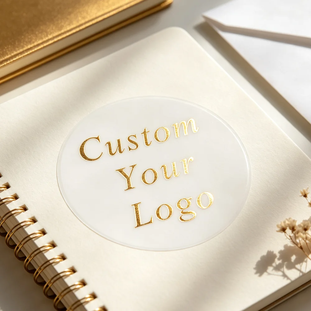 Customize Circular Transparent Gold Foil stickers, Customize Your Logo for Weddings, Birthdays, Thank-You Labels, baby Showers