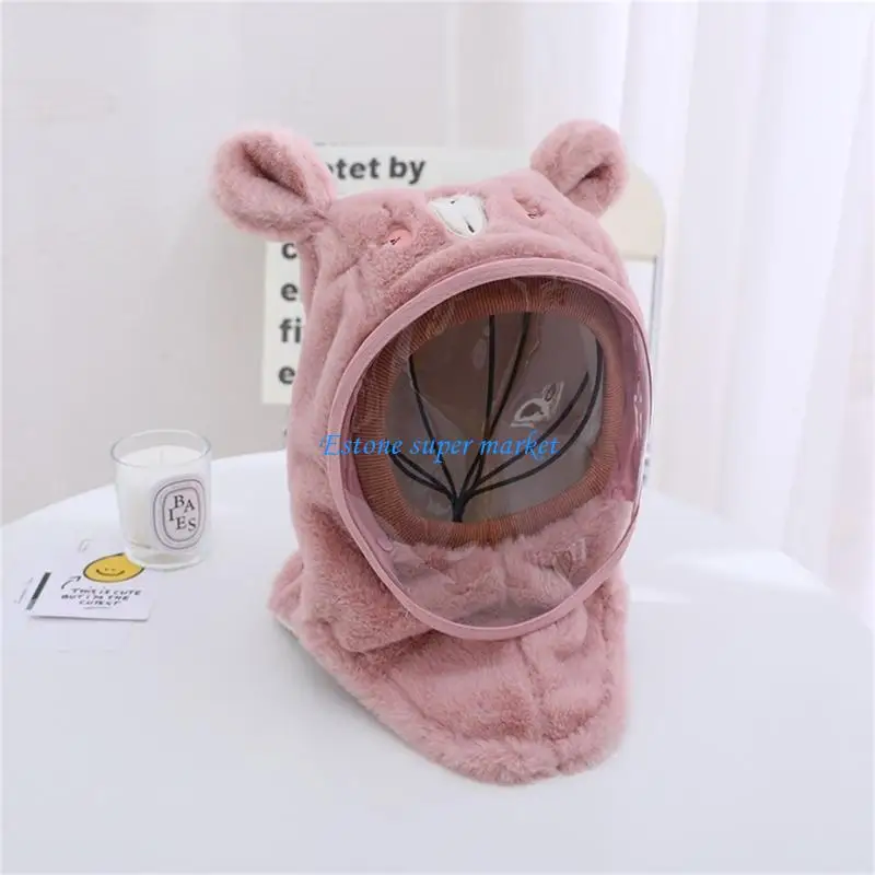 

090B Winter Warm Bear Hats Thick Bear Winter Caps Windproof Hats Neck Scarf