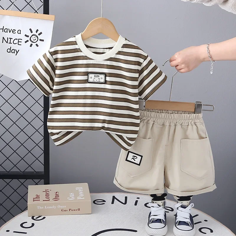 

New Summer Baby Boys Clothes Girls Clothing Suit Children T-Shirt Shorts 2Pcs/Sets Infant Casual Striped Costume Kids Tracksuits