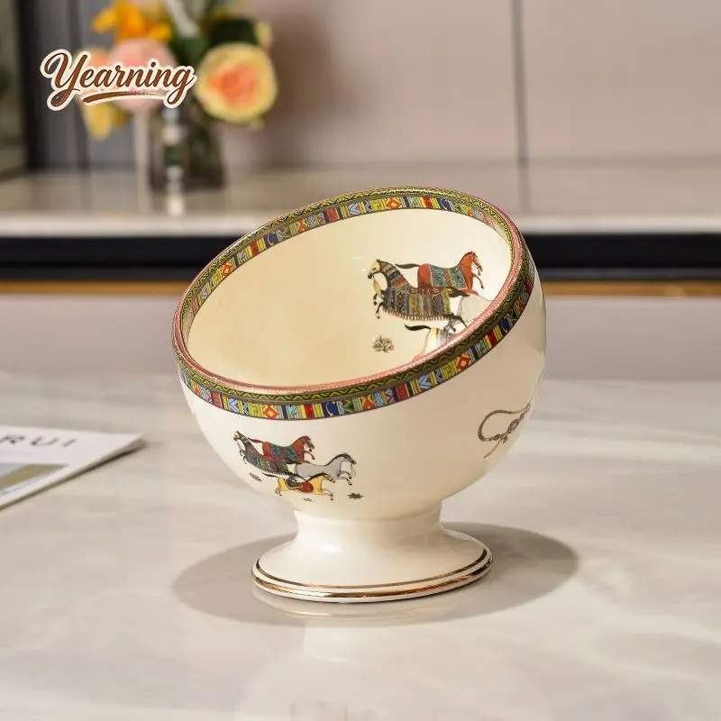 Desktop Mini Trash Can Small Cute Ceramic High Foot Storage Bucket Waste Bin for Home Bedroom
