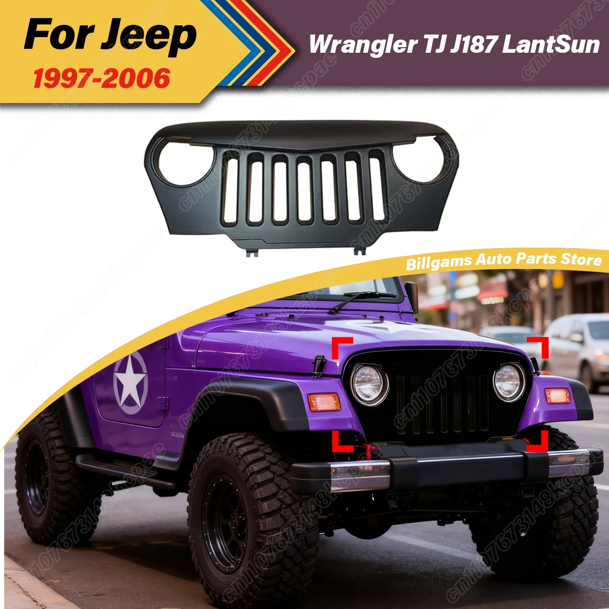 

For Jeep Wrangler TJ J187 LantSun 1997 1998 1999 2000 2001 2002 2003 2004 2005 2006 Car Front Air Intake Grille Decoration Kit