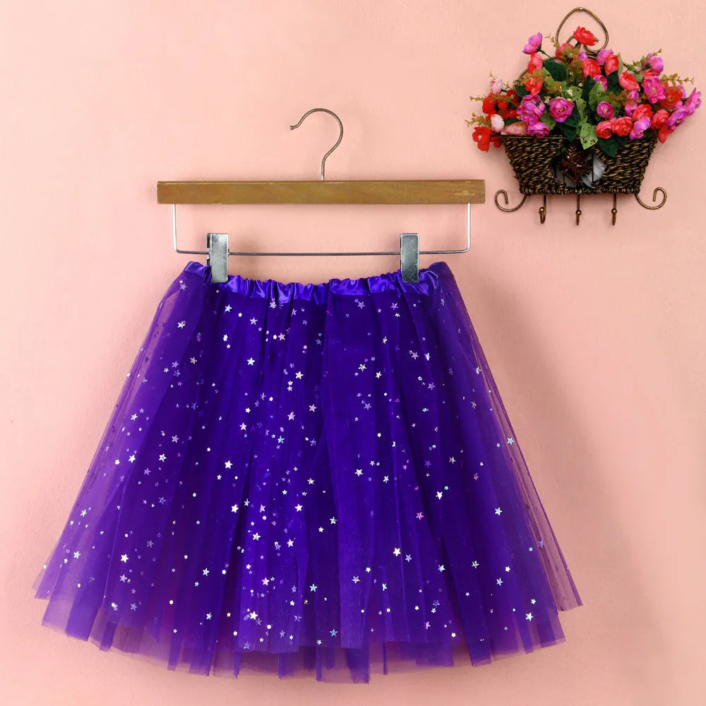 Women's Fashion Star Sequin Mesh Puffy Skirt Mardi Gras Party Stage Performance Costume Solid Elastic Waist Short Tutu Skirt