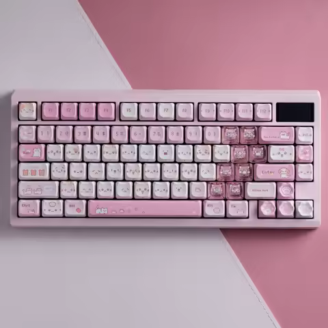 SOULCAT Pixel Kitty Keycap Set PBT+PC Custom Cute Pink Keyboard Cap MAO Profile KeyCap for Mechanical Keyboard Accessories Gift