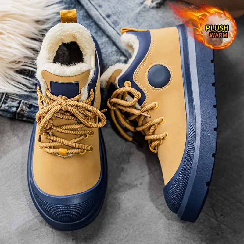 New Winter Large Men's Cotton Shoes with Thick Velvet for Men's Snow Boots Warm Men's Shoes