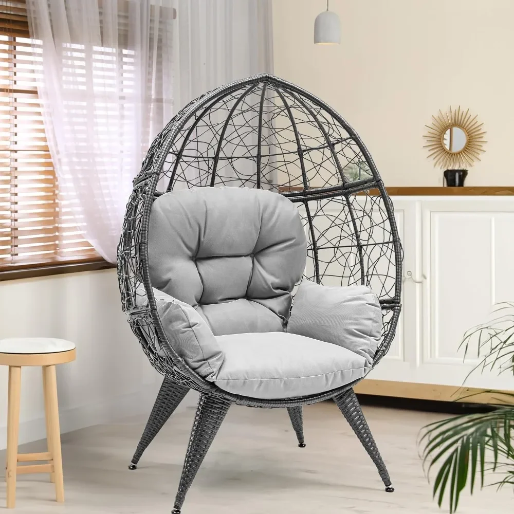 

Egg Chair Wicker Outdoor Indoor Oversized Large Lounger with Stand Cushion Egg Chair 330lbs Capacity for Patio, Garden, Backyard