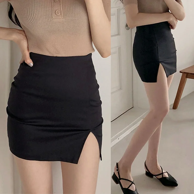 Women Solid High Waist Sexy Slim Split Skirt Summer Spring Fashion Skirts