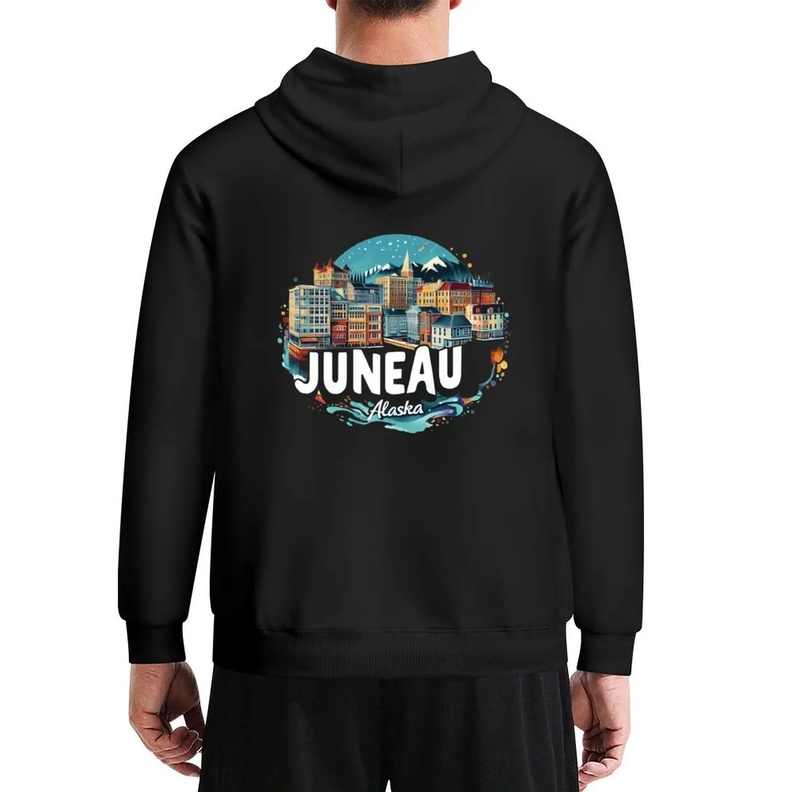 

Juneau Alaska Watercolor Illustration Hoodie fashion men mens clothes korean autumn clothes men's oversize hoodie