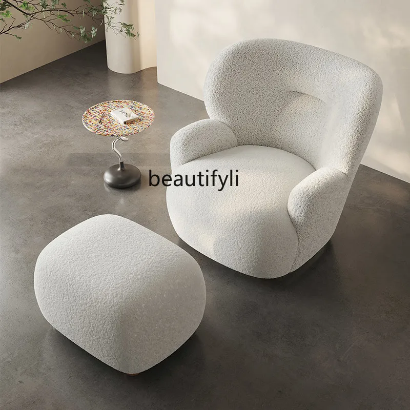 Modern simple Nordic lamb wool single sofa French designer retro cream wound sofa recliner