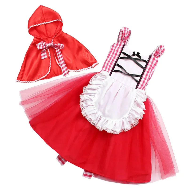 Chapeuzinho Vermelho para Meninas, Traje de Halloween, Vestido de bebê com capa