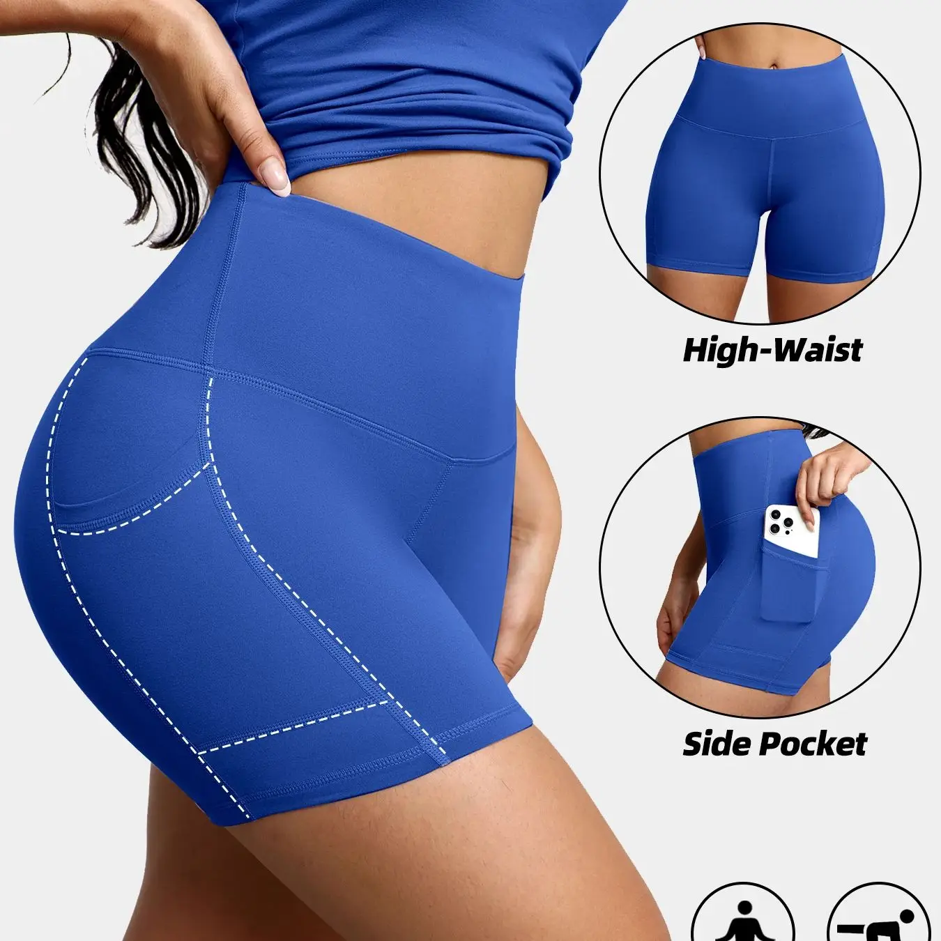 

Summer Soft Yoga Shorts With Pocket Buttock Lift Gym Leggings Women High Waist Sports Shorts Women Running Workout Shorts