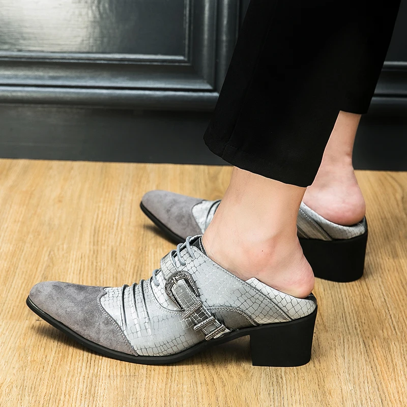 New Gray Derby Shoes for Men Gray Thick with Pointed Toe Lace-up Business Formal Shoes Men Size 38-46