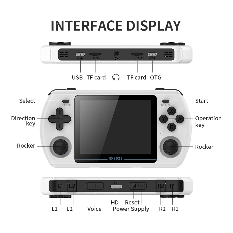 Imagem -06 - Powkiddy Rk2023 Retro Handheld Console de Jogos de Vídeo 3.5 Polegada 4:3 Tela Ips Rk3566 Chip Duplo Alto-falante Estéreo Presente das Crianças