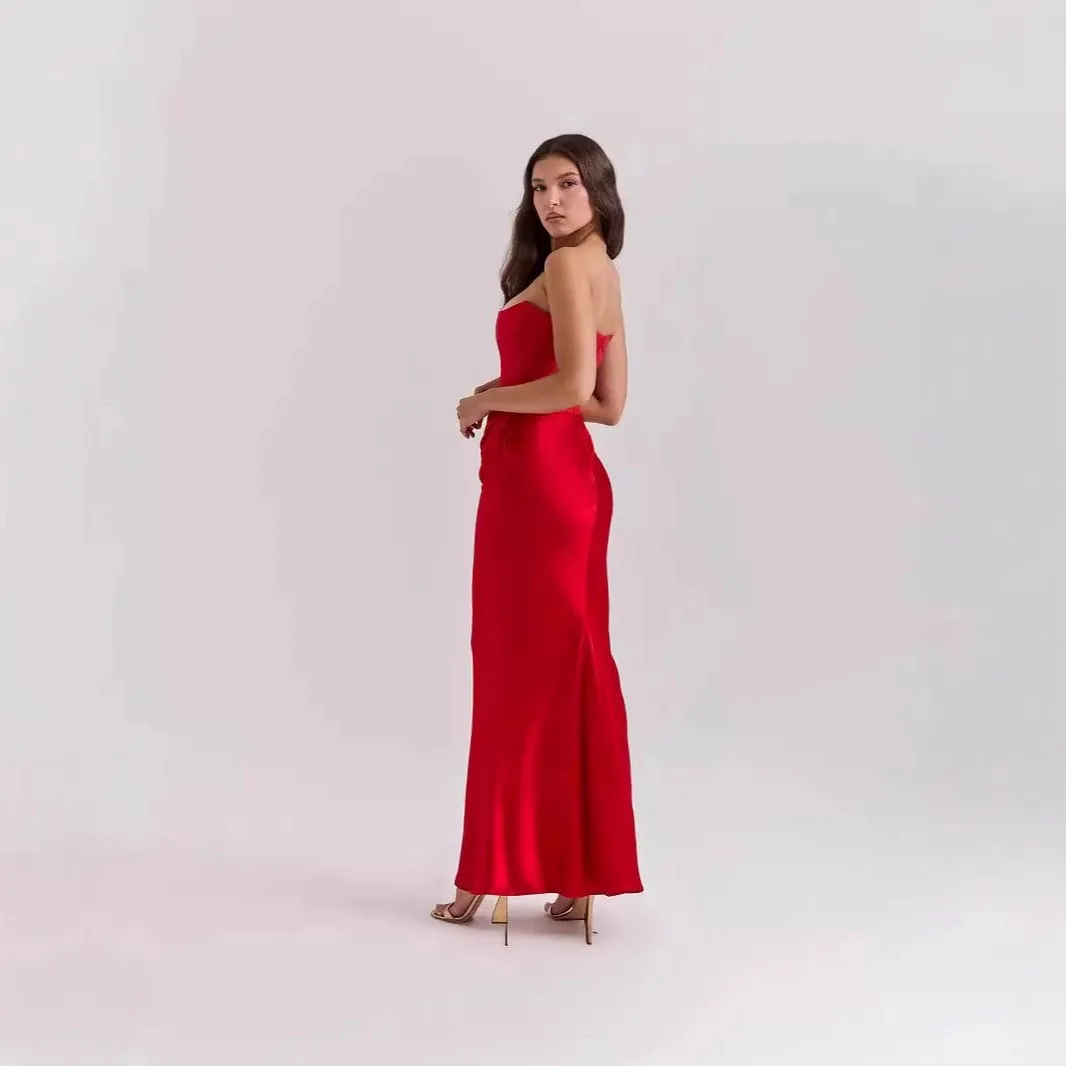 ​​Women Strapless Backless Evening Gown Sexy Bodycon Mermaid Long Dress For Party Wedding - Autumn Winter Formal Prom Dress​
