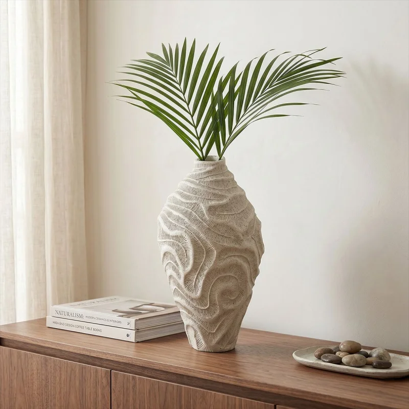 Artistic Line Texture Resin Vase Modern air-dried flower vase for living room entrance soft