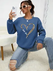 Leopard Wild Heart Pattern Print Female Sweatshirt Street Fur-Liner Pullovers Hipster Clothing All-Match Crewneck  Tracksuit