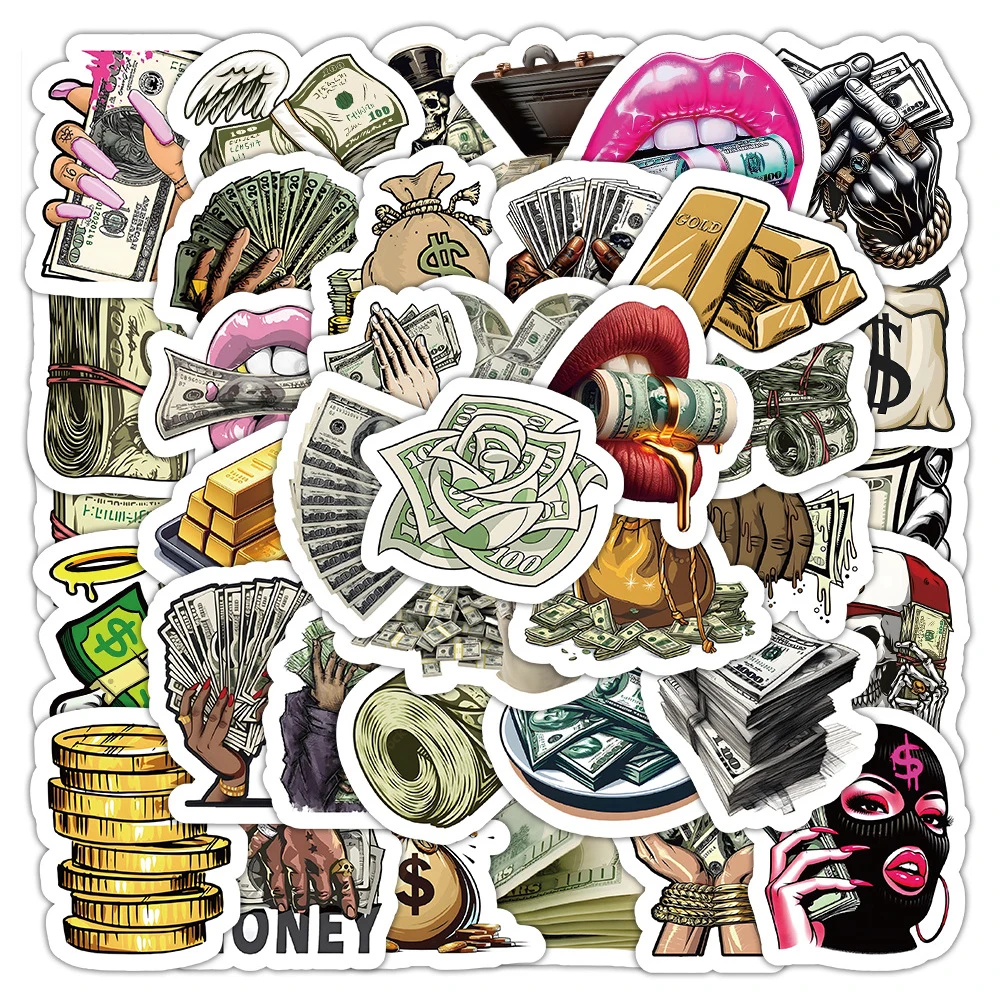 50 Stück Niedliche Lustige Cartoon-Geldwelt-Graffiti-Aufkleber DIY Kühlschrank Laptop Koffer Notizbuch Schreibwaren Scrapbooking Aufkleber Dekor