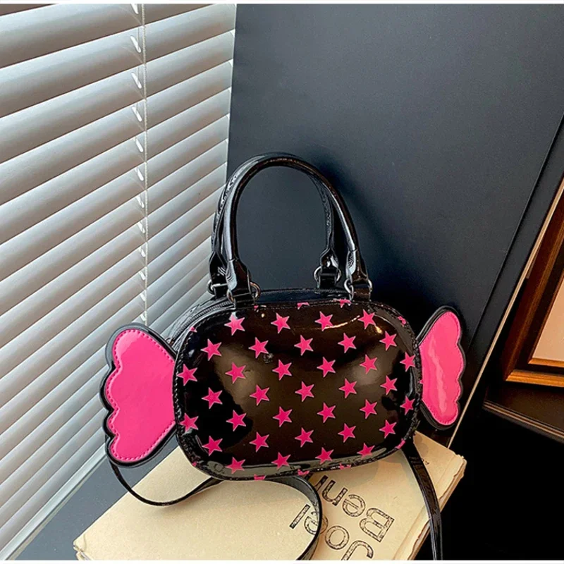Ausgefallene Bonbon-Bartform Gepunktete Crossbody-Schultertasche, Damen-Umhängetasche, Leichte Handytasche, Niedliche Farbkontrast-PU-Handtasche – Detail 8
