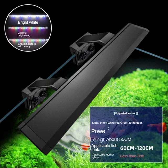 Światło LED do akwarium z regulowanym zaciskiem, 85-265 V, 10-55 CM, 5-14 W Naturalne niebieskie białe światła, 3 tryby oświetlenia