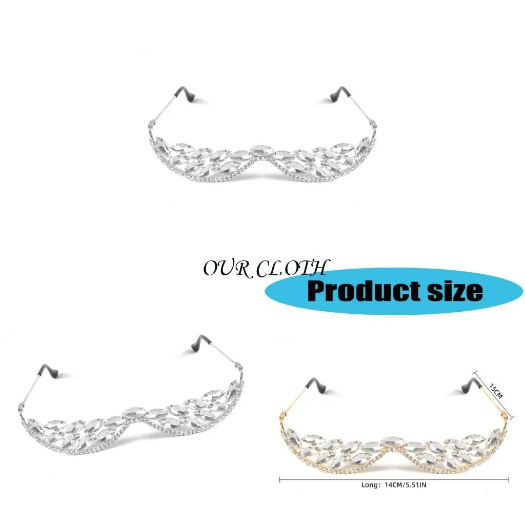 

No Lens Diamonded Decor Half Glasses Frame Retro Crystal V Frame Eyeglasses Without Lens Rhinestones Sunglasses for Women Y1AC