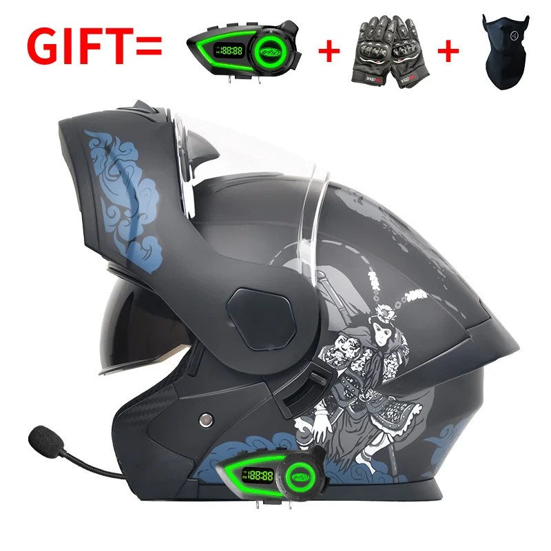 

Abs Material Motorcycle Helmets Dual Lens Racing Ad Helmet with Bluetooth Glove Three Piece Set Cycling Safety Helmet Factory