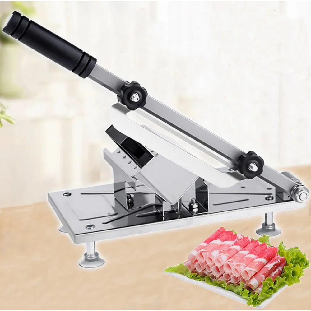 Affettatrice manuale per carne, in acciaio inossidabile, per affettare carne congelata, con spessore regolabile da 0,3 a 8 mm, ideale per carne di manzo, agnello, prosciutto, salsiccia, patate,