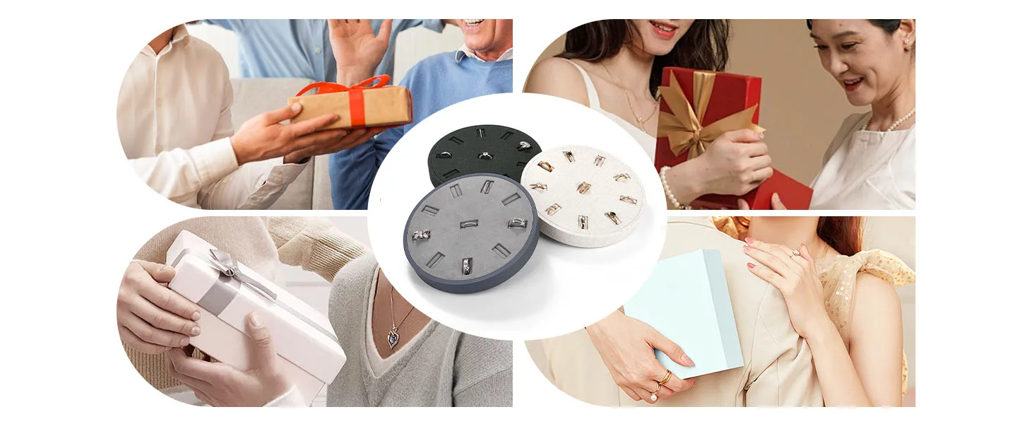 Oirlv Großraumiges Ringtablett, Rundes Ring-Präsentationstablett, Schmuck-Präsentationstablett, Ringaufbewahrung, Urlaubsgeschenk, Tragbar für Reisen – Detail 7