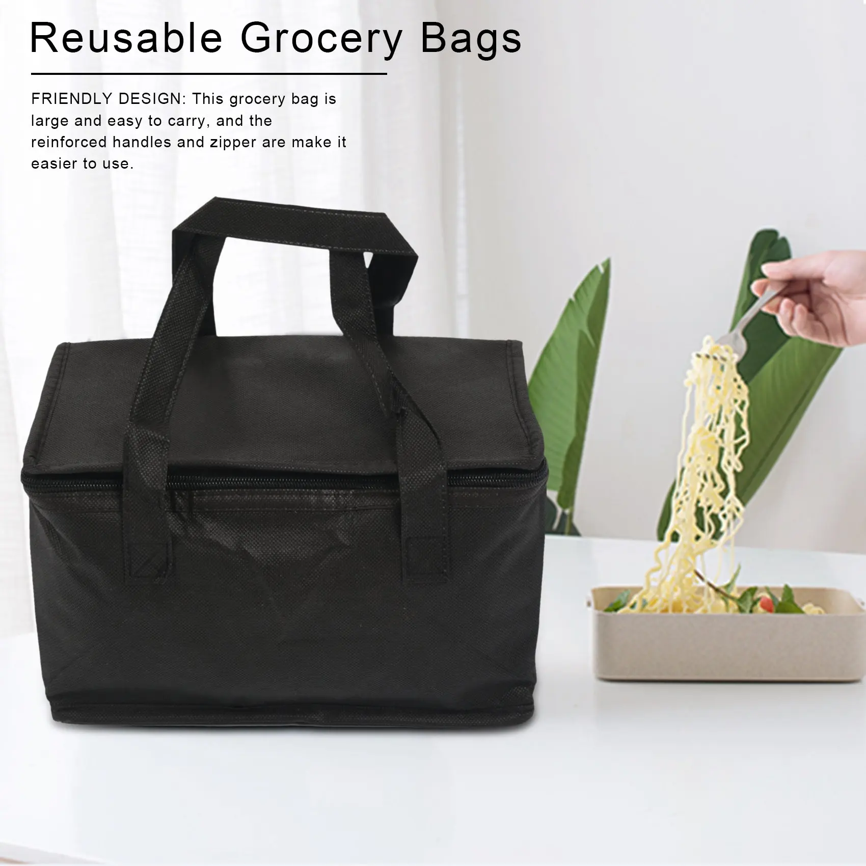 Sacola de mercearia isolada, Heavy Duty, Armazenamento de compras dobrável, Sacola com zíper para quente e frio, Catering de compras reutilizável